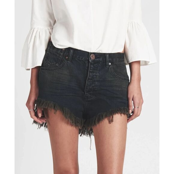 One Teaspoon Le Wolves Cut Off Denim Shorts Fox Black Mid Length Distressed 29 - Picture 13 of 16